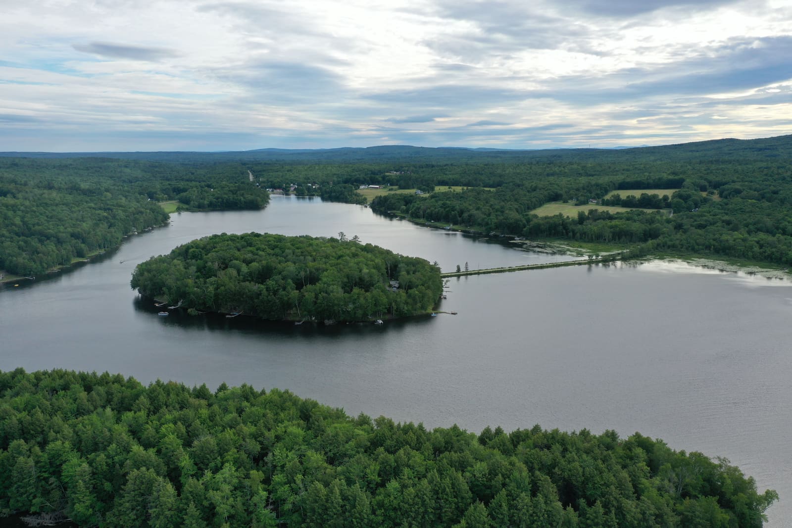 Aerial photo of Birch Island surrounded by Big Indian Pond